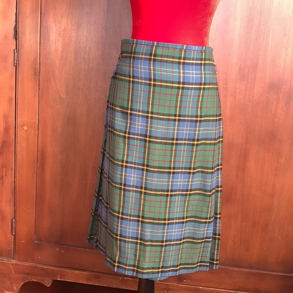 Authentic Vintage Wool Kilt Blue Green Plaid Leather Straps - Picture 5 of 14